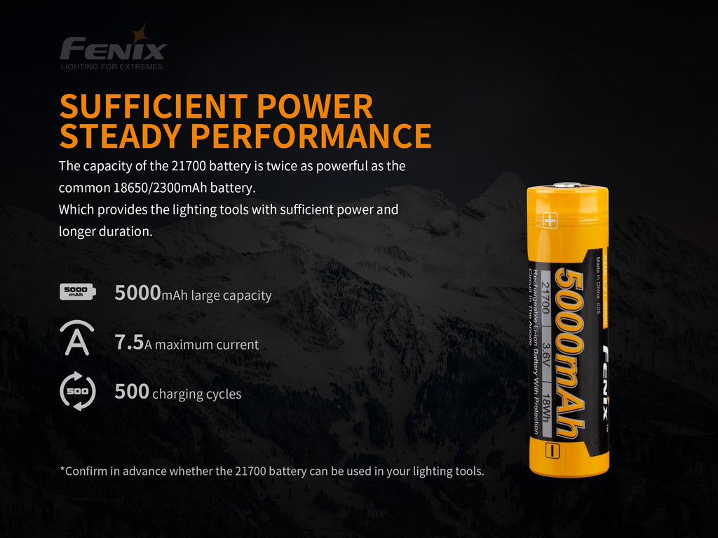 FENIX ARB-L21-5000 RECHARGEABLE BATTERY, Fenix 21700 5000mAh Lithium Ion Rechargeable battery in India, BIS Approved Lithium Ion Li-ion Batteries in India, Fenix 21700 Battery