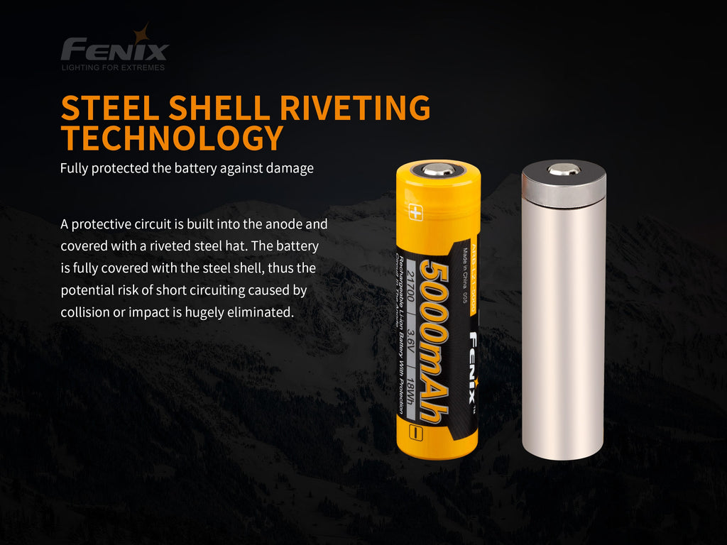 FENIX ARB-L21-5000 RECHARGEABLE BATTERY, Fenix 21700 5000mAh Lithium Ion Rechargeable battery in India, BIS Approved Lithium Ion Li-ion Batteries in India, Fenix 21700 Battery