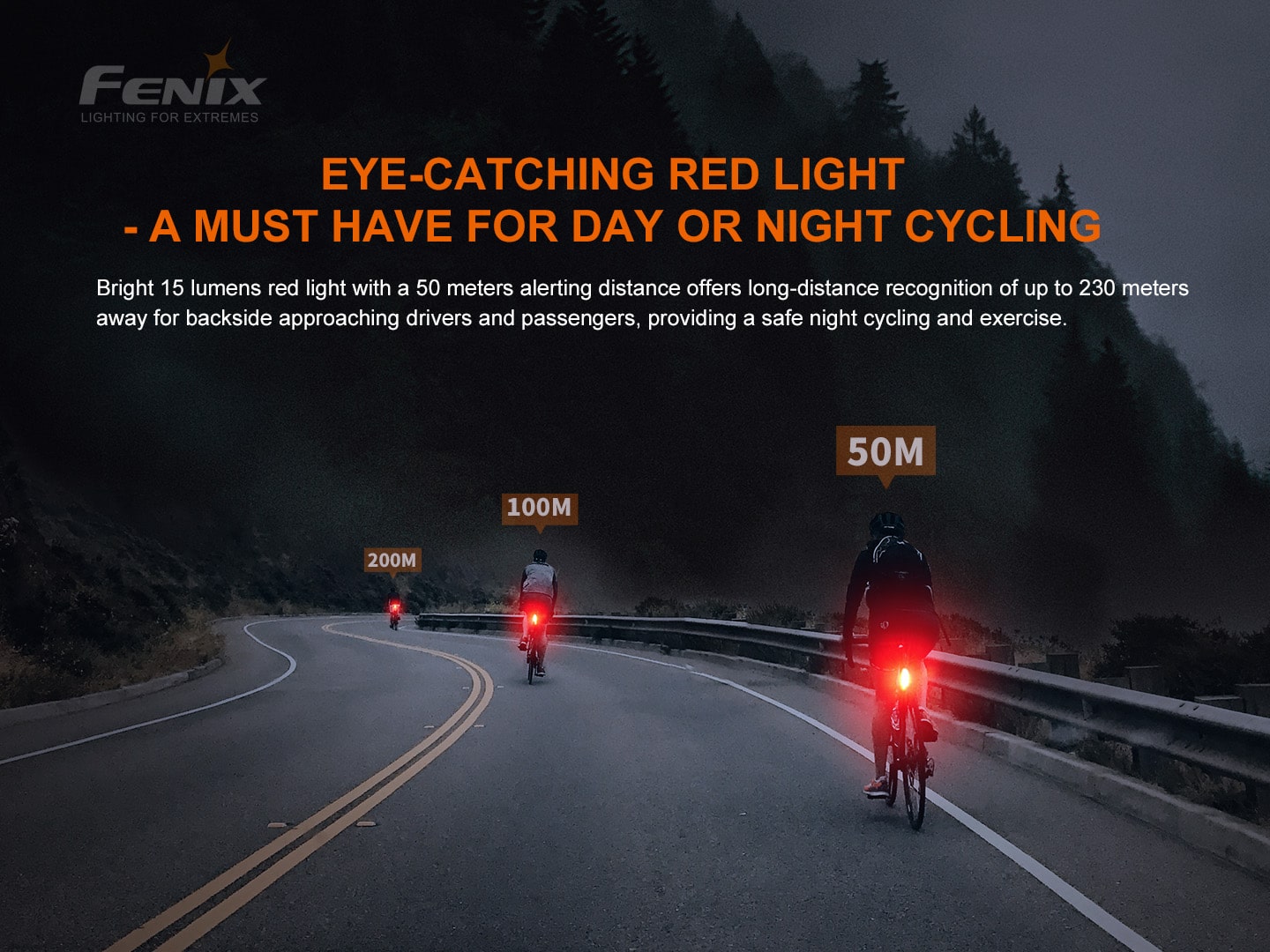 Fenix BC05R V2.0 Rechargeable Bicycle Tail Light 15 Lumens and beam distance 50 meters