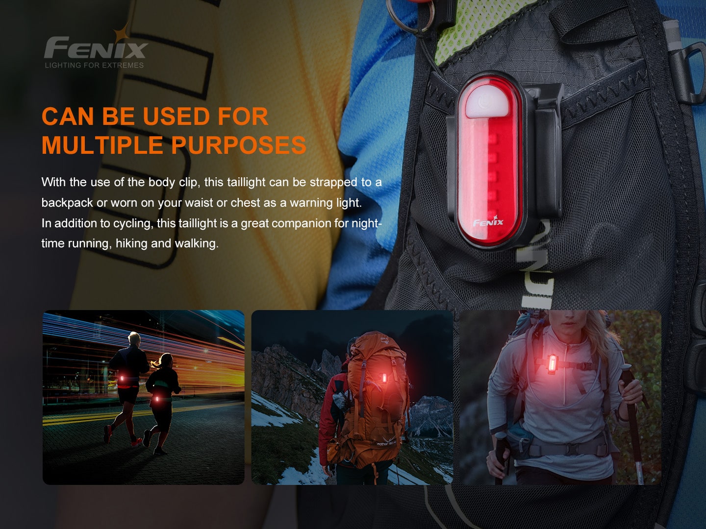 Fenix BC05R V2.0 Rechargeable Bicycle Tail Light Blinker with 15 Lumens and beam distance of 50 meters