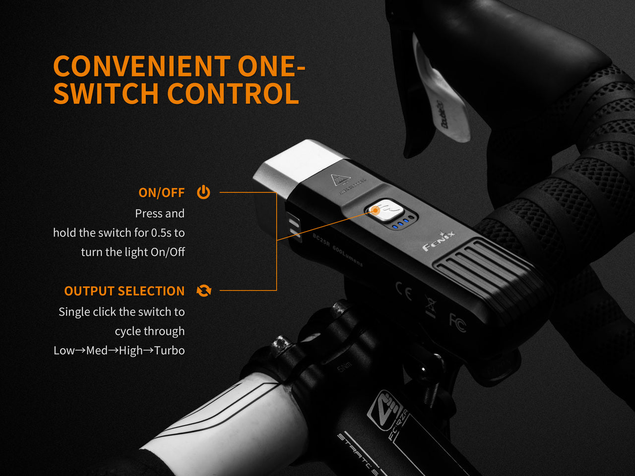 Fenix BC25R LED Bike Light, 600 Lumens USB Rechargeable Bicycle Light, Neutral White LED Light, Compact yet Powerful Light for Bike Trails and Races in India