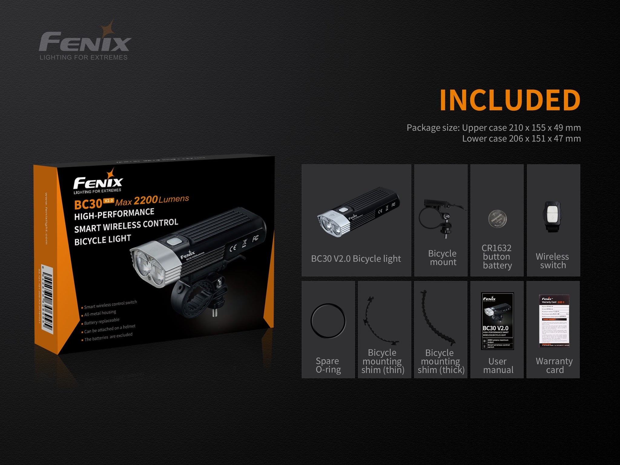 Fenix BC30 V2 LED Bike Light, Fenix BC30 Powerful Bicycle Light, Rechargeable Outdoor Bicycle light for Cyclist