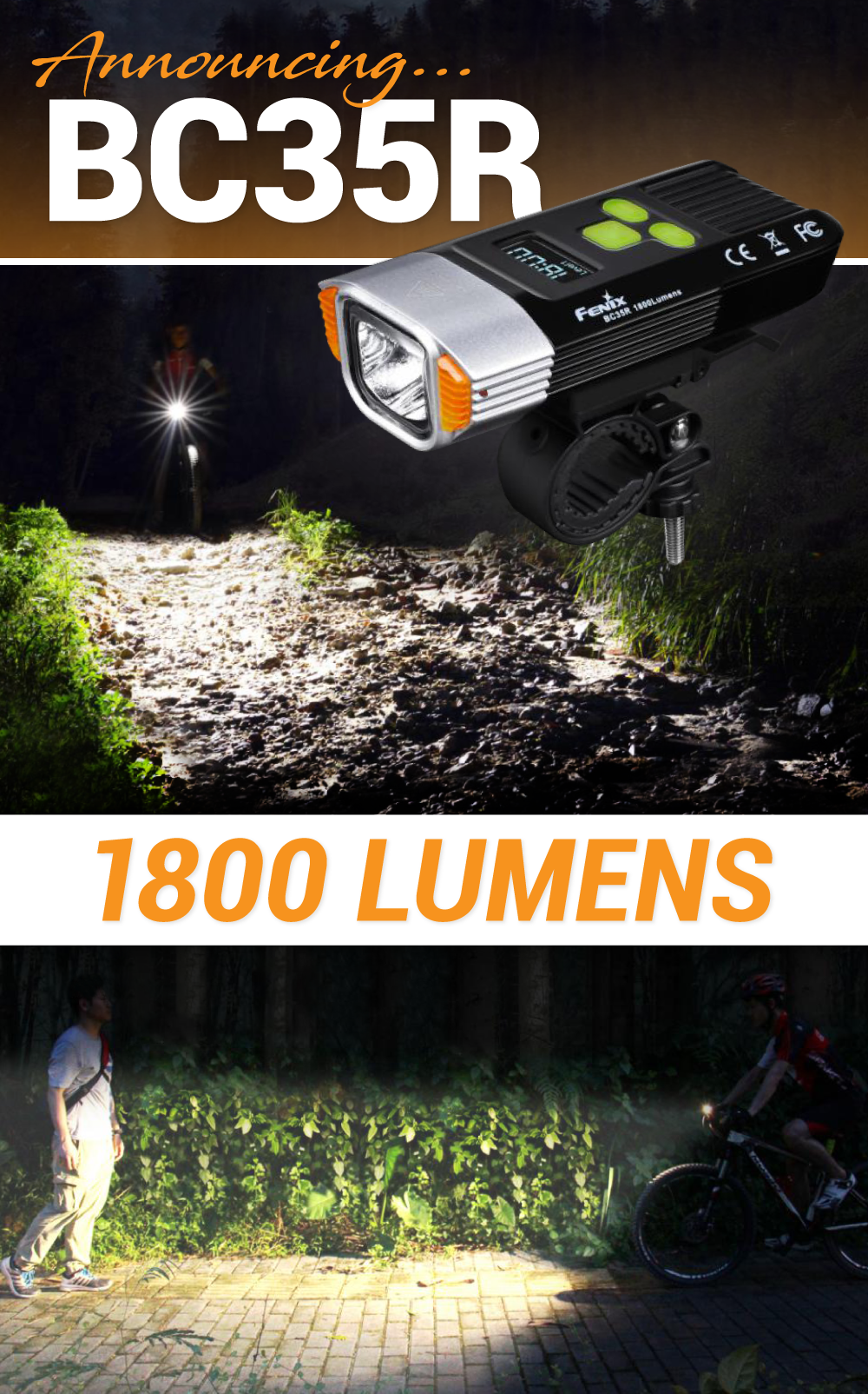 Fenix BC35R LED Rechargeable Bike/Bicycle Light, Powerful LED Torch for cyclist, 1800 Lumens 