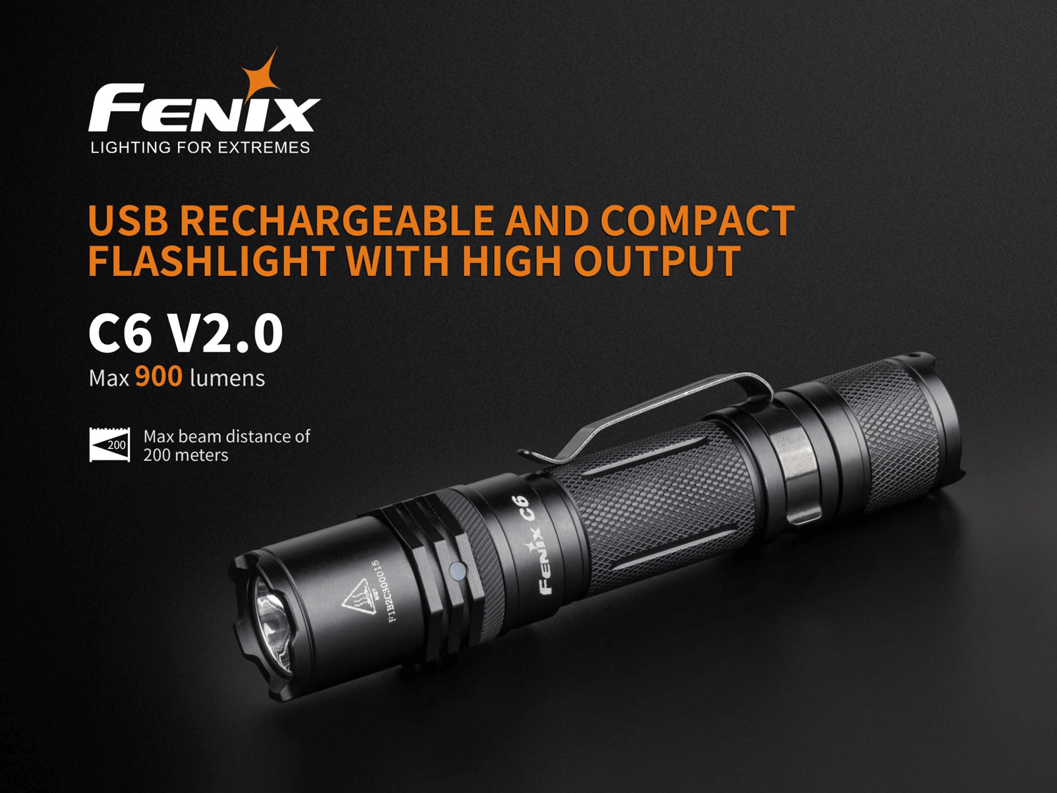 Fenix C6 LED Flashlight in India, 900 Lumens Powerful LED Torch, USB Rechargeable Handheld Light, Powered by Rechargeable Li-ion Battery, Compact, Everyday Carry Work Flashlight, economical Light in India