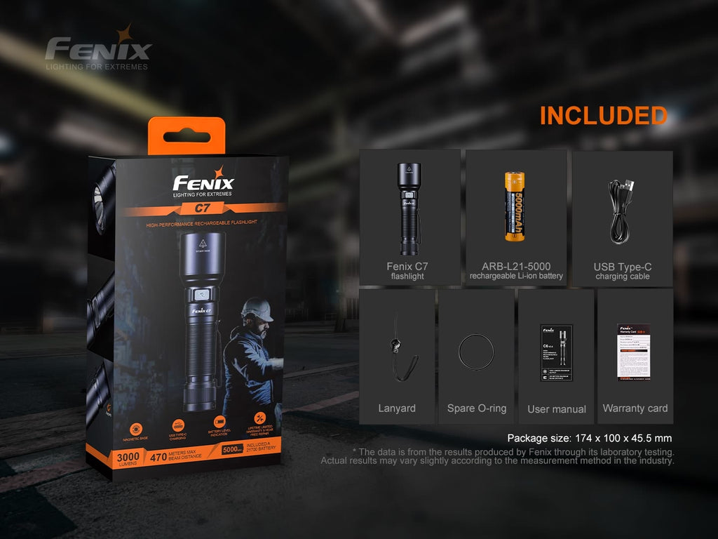 Fenix C7 LED Torchlight, 3000 Lumens Powerful Compact Rechargeable Light, Best Work EDC Outdoors Torch