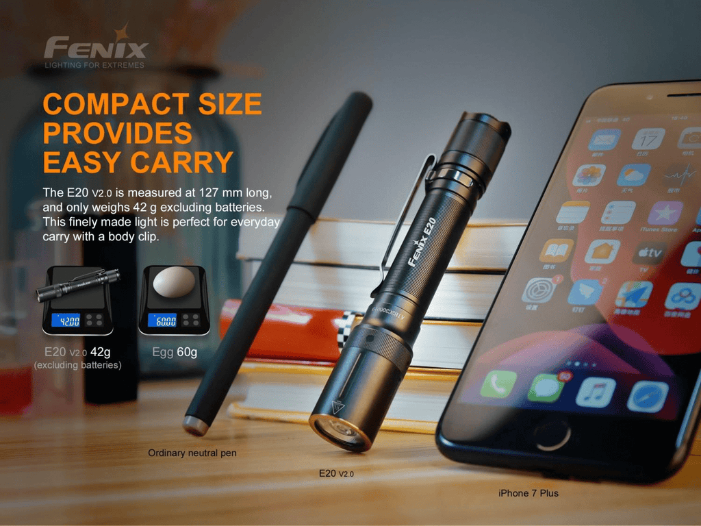 Fenix E20 V2, Fenix E20 LED Torch Light, AA Battery Torch, EDC Light for work, Compact Pen Size Torch in India, Lightweight Torch