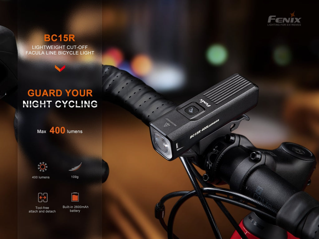 Fenix BC15R LED rechargeable lightweight bicycle light with output of 400 Lumens and beam distance of 78 meters