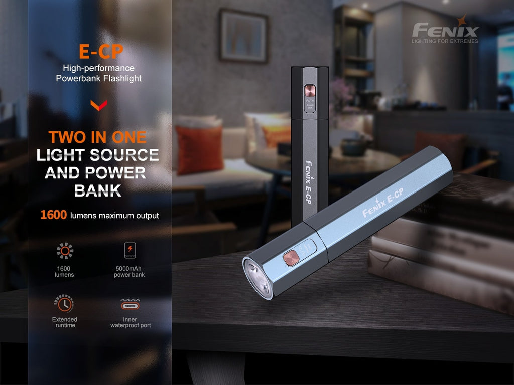 Fenix E-CP EDC Torchlight with output of 1600 Lumens and inbuilt powerbank of 5000 mAh perfect torchlight for daily commuting