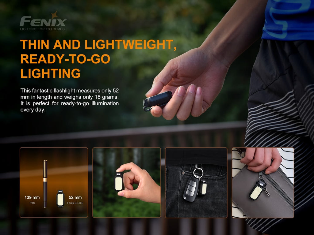 Fenix E-Lite LED Mini Torch Light, Fenix E Lite Ultimate Compact Light for Outdoors EDC, Mini Light for Bicycle, Backpack, Cap, Waist or Pocket, Signalling walk through Light