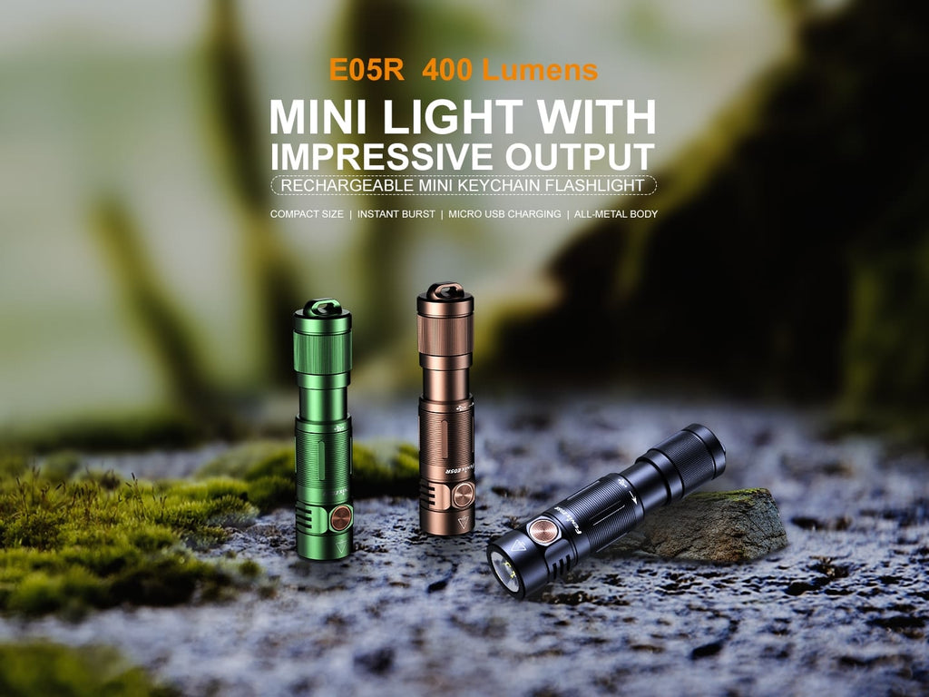 Fenix E05R Rechargeable LED Torchlight, 400 Lumens Small compact LED Keychain Light, Powerful Torch for EDC work and outdoors