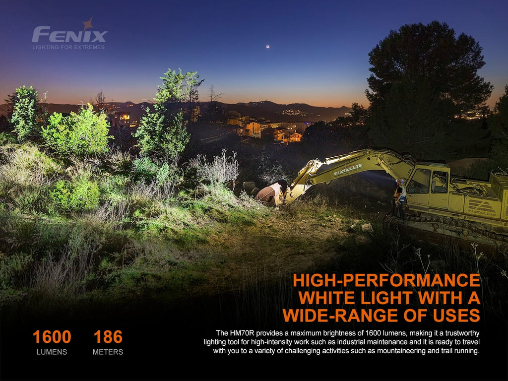 Fenix HM70R Rechargeable LED Headlamp, Extremely Powerful Outdoor Work Head Torch 1600 Lumens, Tough White LED HeadTorch