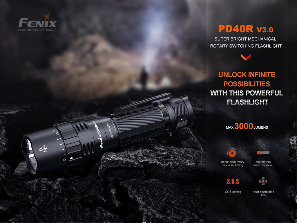 Fenix PD40R V3 LED Torchlight with 3000 Lumens with beam distance of 500 meters best torchlight for outdoor adventure, camping, hiking, law enforcement and EDC