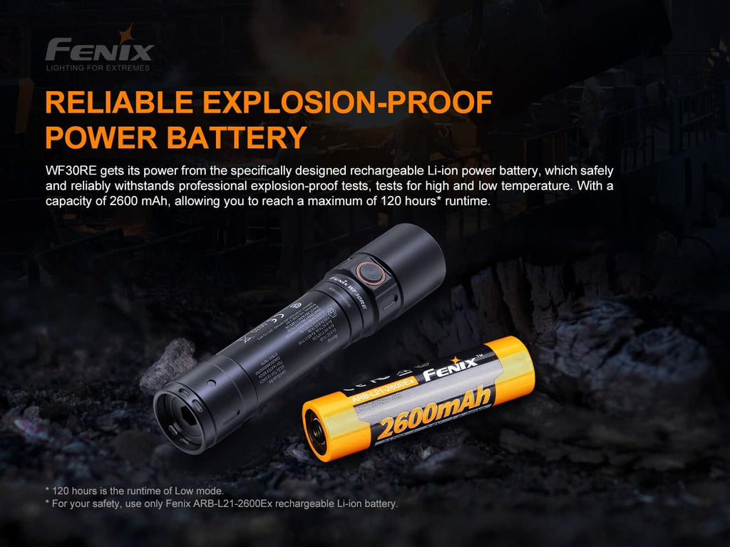 Fenix WF30RE Rechargeable Safe LED Torch, Intrinsically Safe Flameproof/Explosion Proof Torchlight in India, ATEX approved Torch for Zone 1, Zone 2, Zone 21, Zone 22