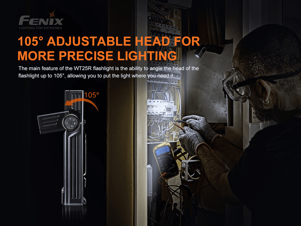 Fenix WT25R LED Torch Light in India, 1000 Lumens Rechargeable work all purpose flashlight with adjustable head and magnetic base, Best Torch in India
