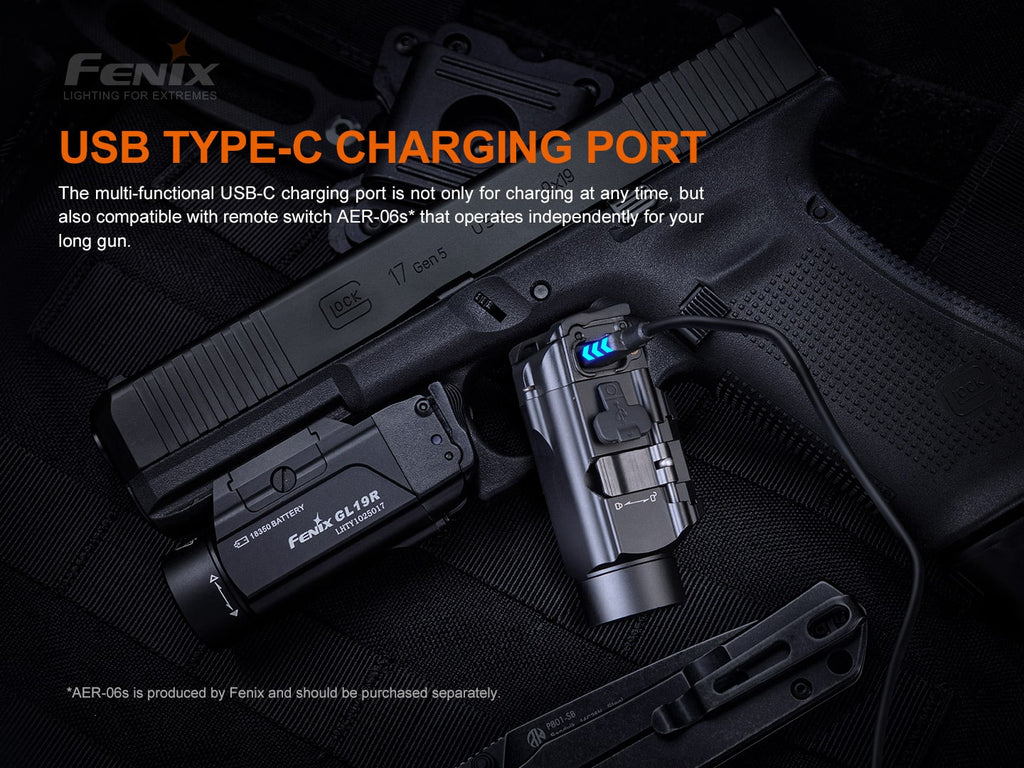 Fenix GL19R Rechargeable Tactical Light best mountable light available in India with 1200 Lumens of white light.