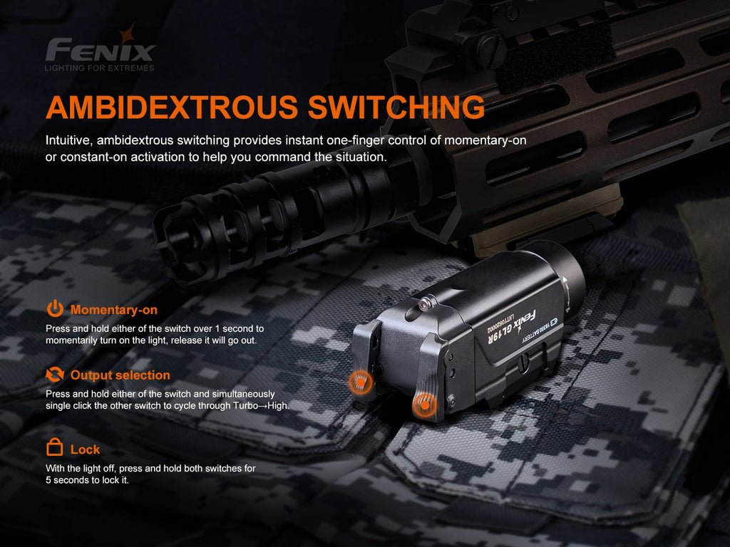 Fenix GL19R Rechargeable Tactical Light best mountable light available in India. Attachable to both Glock and 1913 rails.