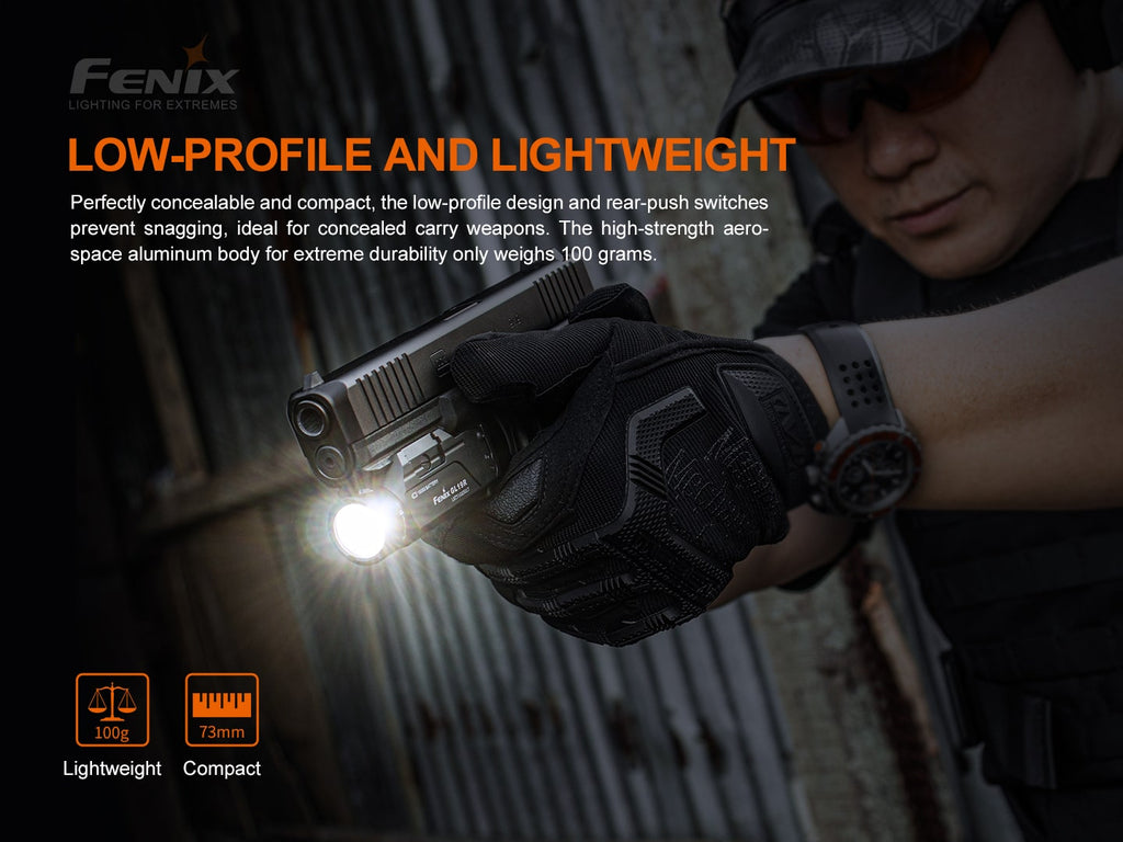 Fenix GL19R Rechargeable Tactical Light best mountable light available in India. Attachable to both Glock and 1913 rails.