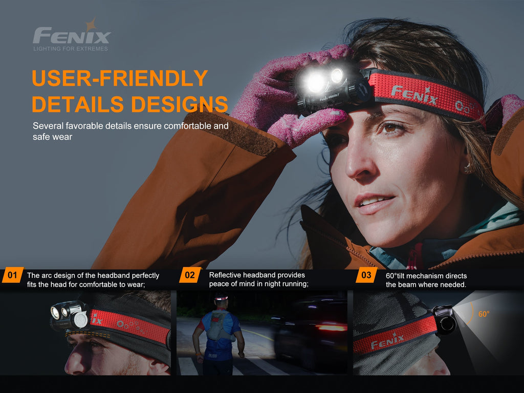 Fenix HM65R T LED Rechargeable Headlamp, Perfect outdoor 1500 Lumens Powerful Lightweight Head Torch for Outdoors, Running, Trails with Spot and Flood Light