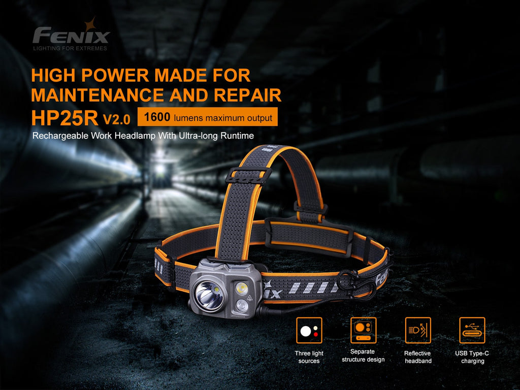 Fenix HP25R V2 rechargeable 1600 Lumens | beam distance 290 meters