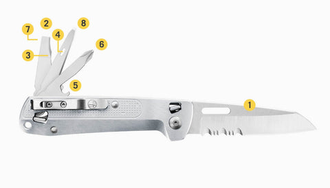 Leatherman FREE Series, Leatherman K2X Pocket Outdoor Knife & Multi Tool, EDC Compact Foldable Knife by Leatherman, 420HC Combo Blade Straight & Serrated Blade, Pry Tool, Awl, phillips screwdriver, Buy Leatherman Tools Online in India at LightMen