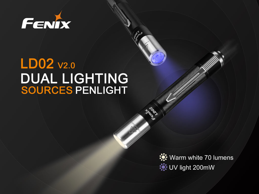 Fenix LD02 V.0 2018, Fenix LD02 Upgraded model, Pen LED Light, Compact Light weight LED Light, Pocket Pen Size light, Warm White and UV Light LED