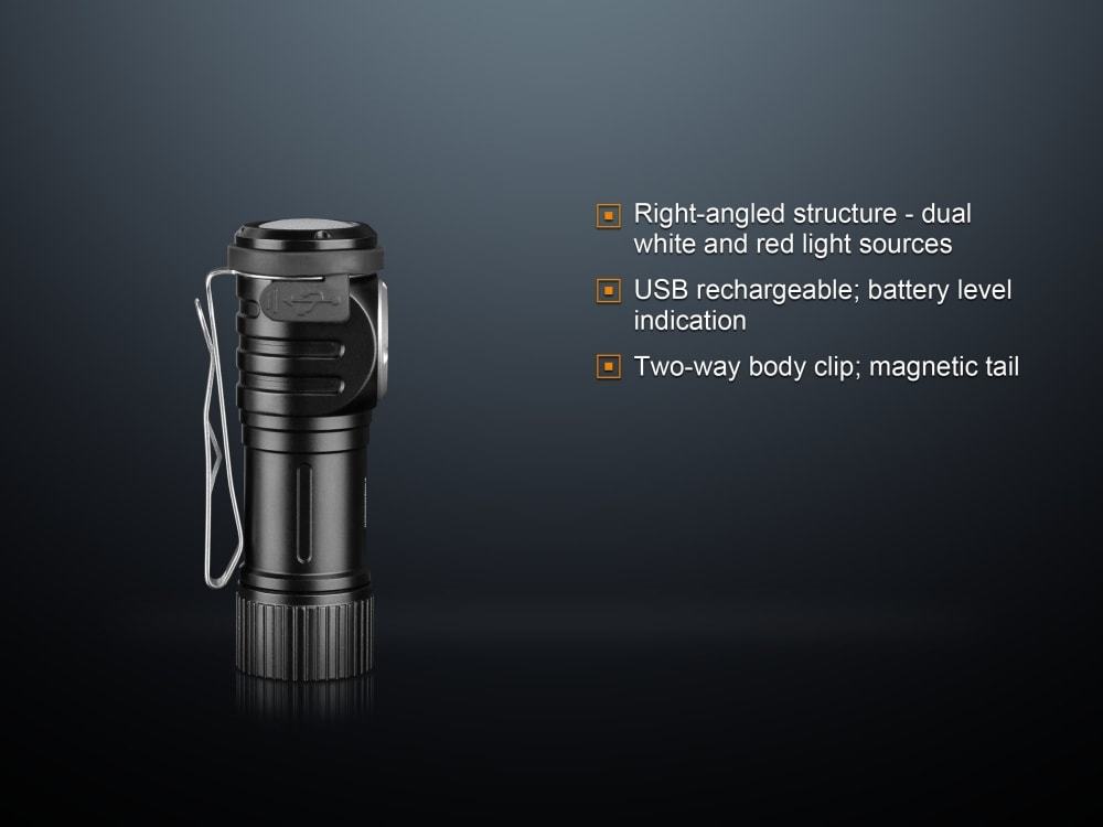 Fenix LD15R, Rechargeable LED Flashlight, Right-Angled LED Torch, USB Rechargeable, Compact everyday carry Flashlight