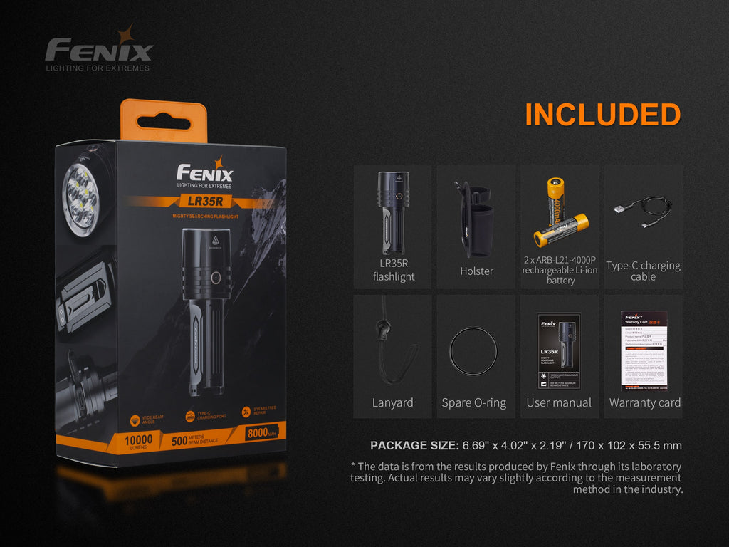 Fenix LR35R LED Flashlight in India, LR35R Extremely Powerful Rechargeable LED Torch Light with 10000 Lumens, Heavy Duty Flashlight for Outdoors, Compact High Power Torch