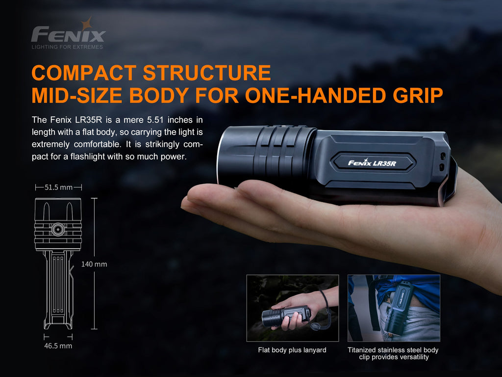 Fenix LR35R LED Flashlight in India, LR35R Extremely Powerful Rechargeable LED Torch Light with 10000 Lumens, Heavy Duty Flashlight for Outdoors, Compact High Power Torch