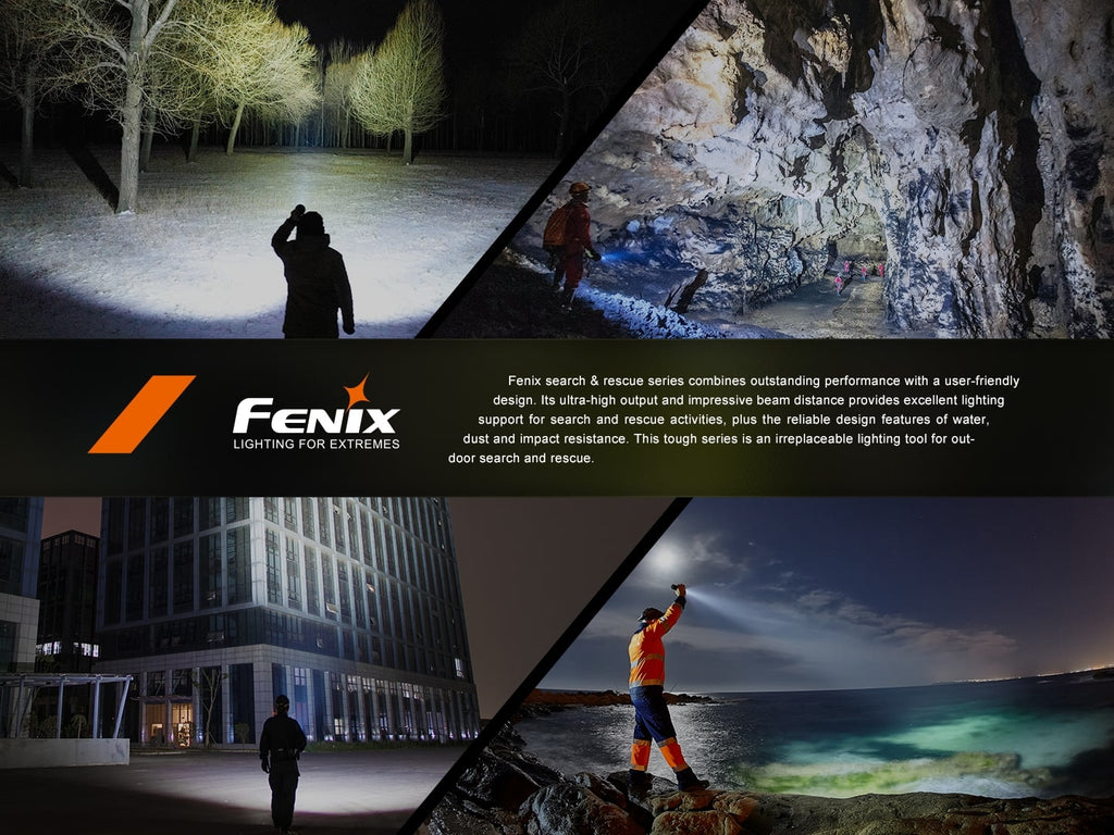 Fenix LR40R V2 LED rechargeable Searchlight for outdoor adventure with beam distance of 900 meters and output of 15000 Lumens