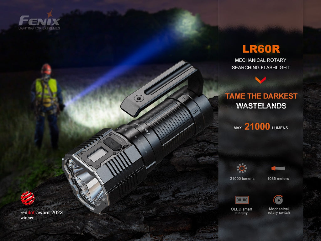 Fenix LR60R LED powerful searchlight with output of 21000 Lumens & Beam Distance of 1085 meters now available in India on LightMen