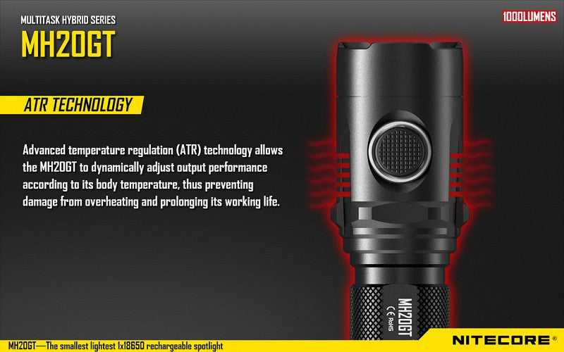 Nitecore MH20GT 1000 Lumen USB Rechargeable LED Flashlight in India | Compact Rechargeable Torch | Spot LED Torch | Zoom Flashlight