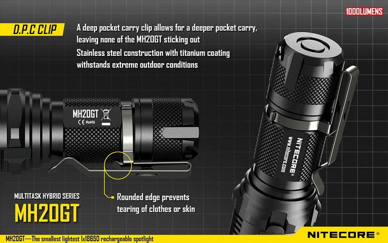 Nitecore MH20GT 1000 Lumen USB Rechargeable LED Flashlight in India | Compact Rechargeable Torch | Spot LED Torch | Zoom Flashlight