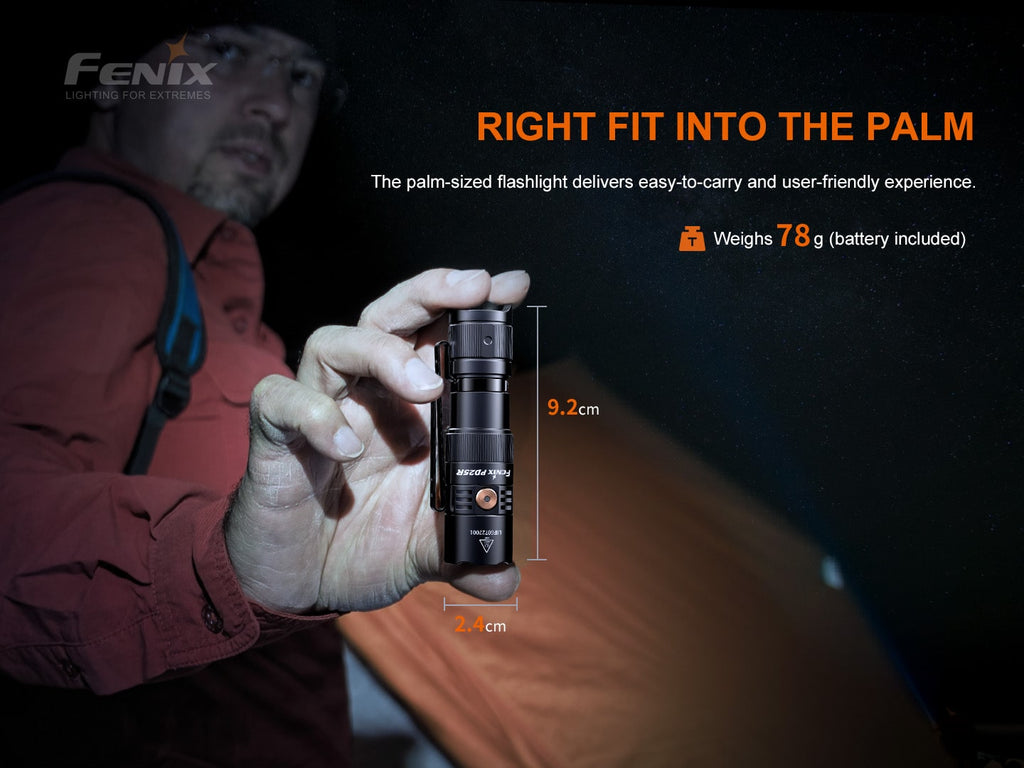 Fenix PD25R palm sized EDC torchlight with 800 Lumens and beam distance of 250 meters