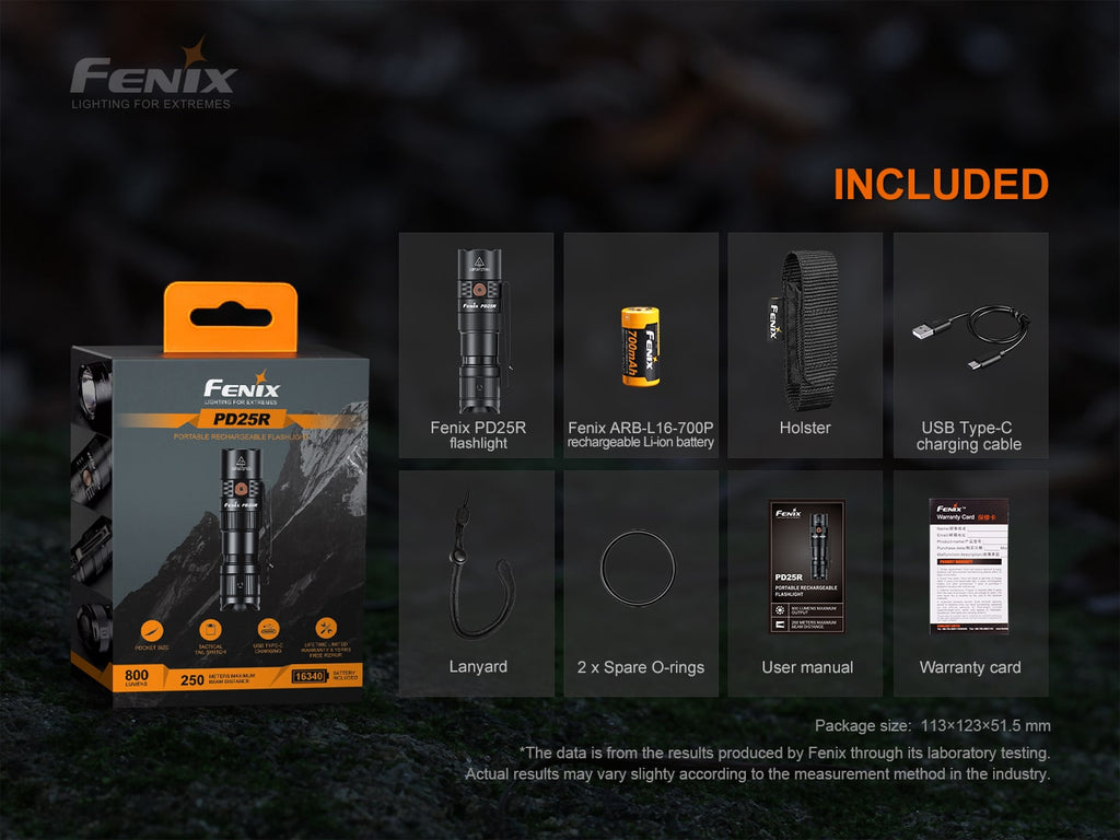 Fenix PD25R palm sized EDC torchlight with 800 Lumens and beam distance of 250 meters