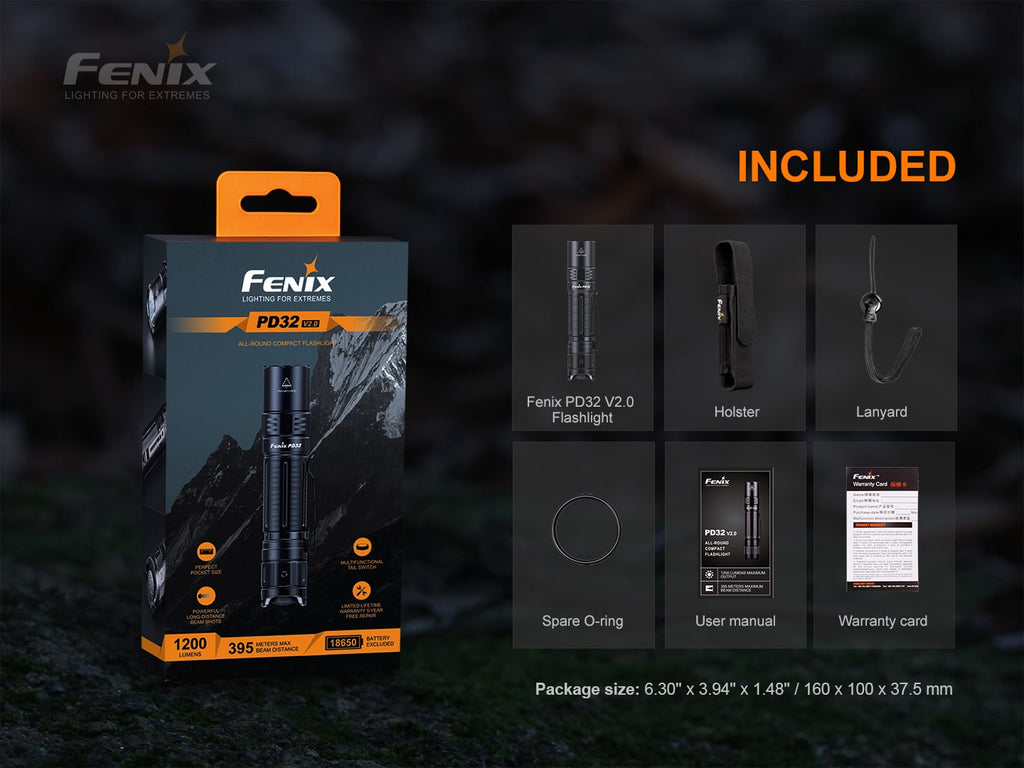 Buy Fenix PD32 V2 LED Flashlight in India, 1200 Lumens Extremely powerful LED Torch, EDC Light for outdoors, work, camping and trekking Torch