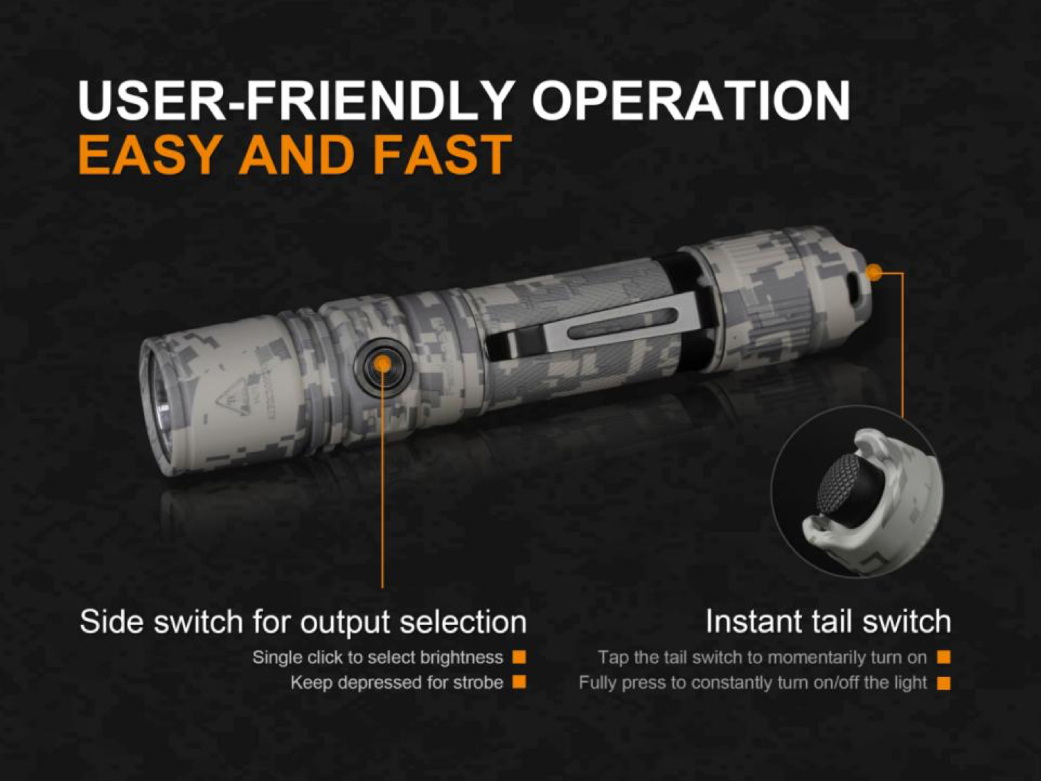 Fenix PD35, Fenix PD35 V2.0 Camo Edition, 1000 Lumens Tactical LED Flashlight, Compact Powerful Torch for Work Outdoor and Law Enforcement Use