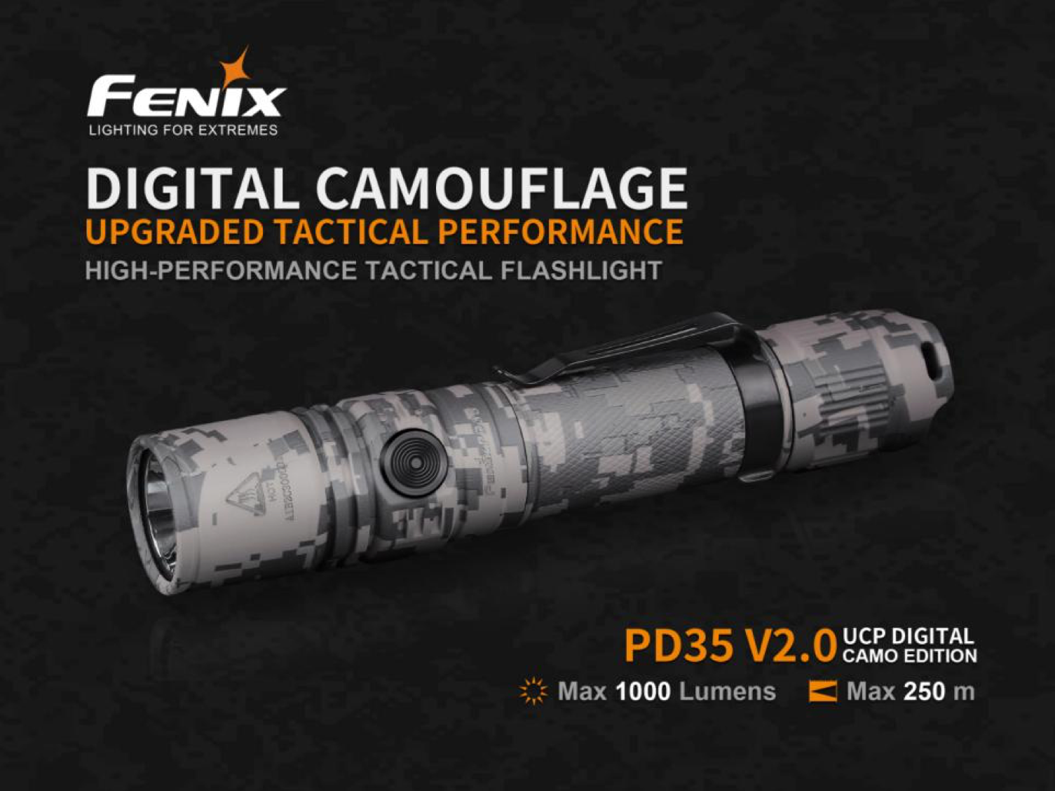 Fenix PD35, Fenix PD35 V2.0 Camo Edition, 1000 Lumens Tactical LED Flashlight, Compact Powerful Torch for Work Outdoor and Law Enforcement Use