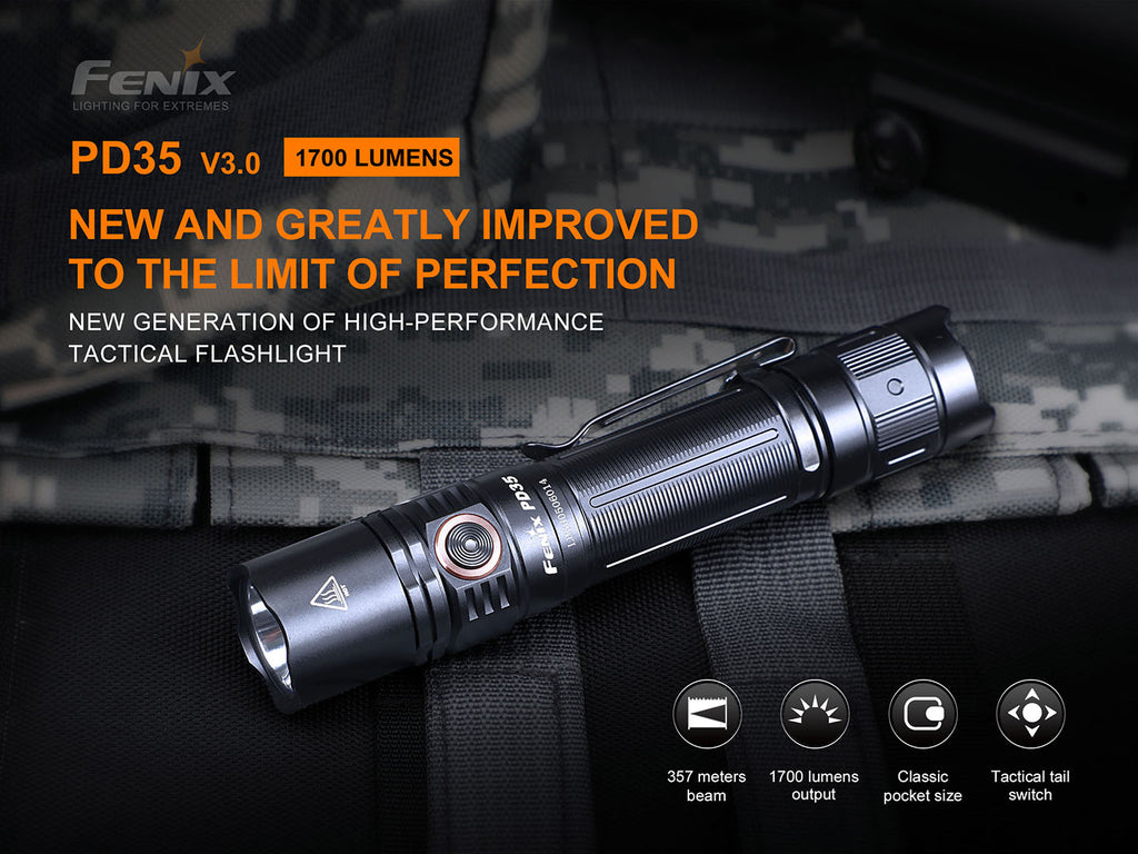 Fenix PD35 V3 1700 Lumens Powerful Super Bright LED Rechargeable Torchlight in India, Best Torch for Outdoors Work Industrial Aviation Light