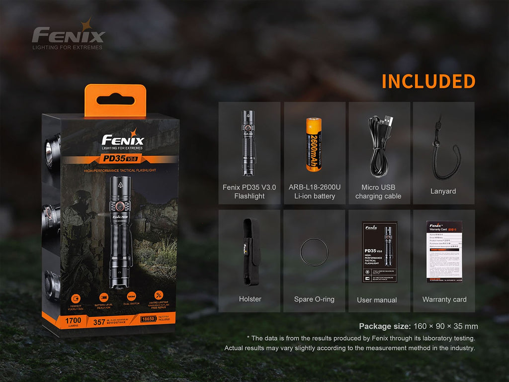 Fenix PD35 V3 1700 Lumens Powerful Super Bright LED Rechargeable Torchlight in India, Best Torch for Outdoors Work Industrial Aviation Light