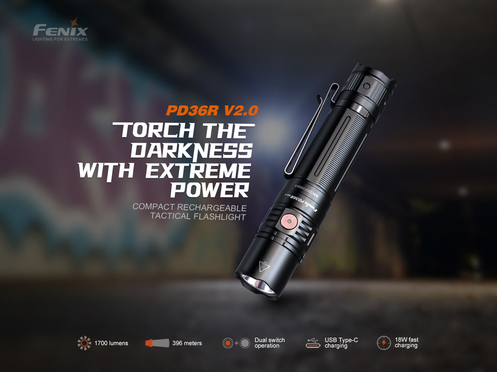 Fenix PD36R V2 LED Torch now available in India with output of 1700 Lumens. Perfect torch for Patrolling, searching, rescue, Outdoor adventure & more.