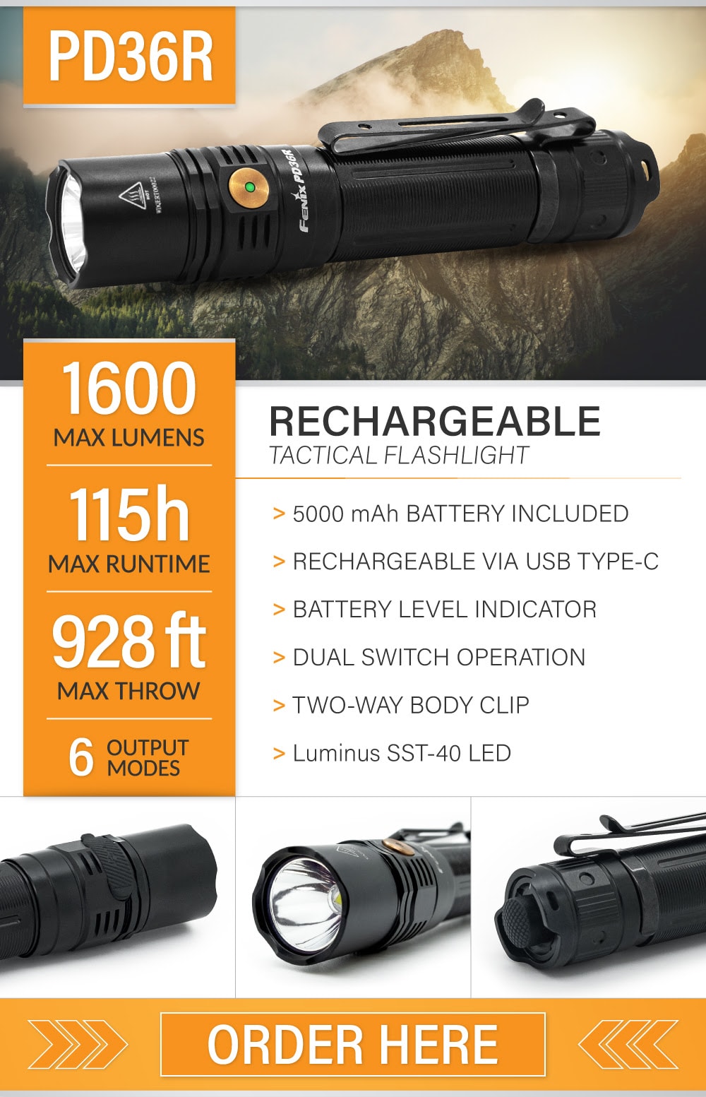 Fenix PD36R LED Flashlight, USB C Type Rechargeable Long Duration LED Torch, Extremely Powerful Tactical Flashlight in India, PD36R Review