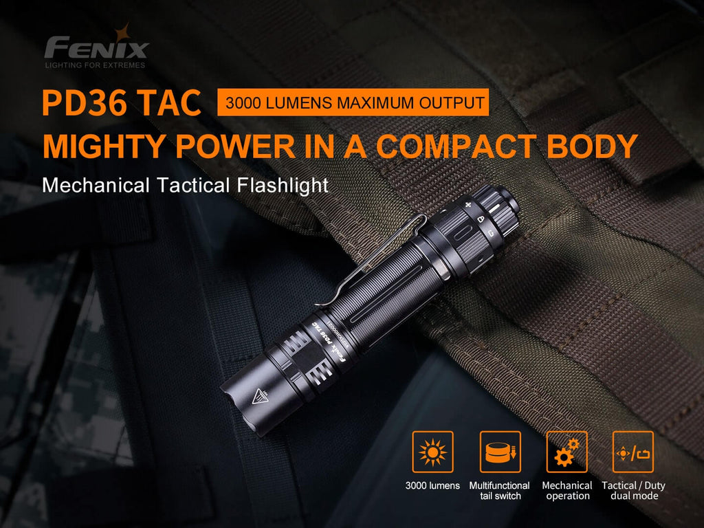 Fenix PD36 TAC LED Torch in India, 3000 Lumens Tactical Duty Flashlight, Tough Outdoor Work Light, Powerful Torch