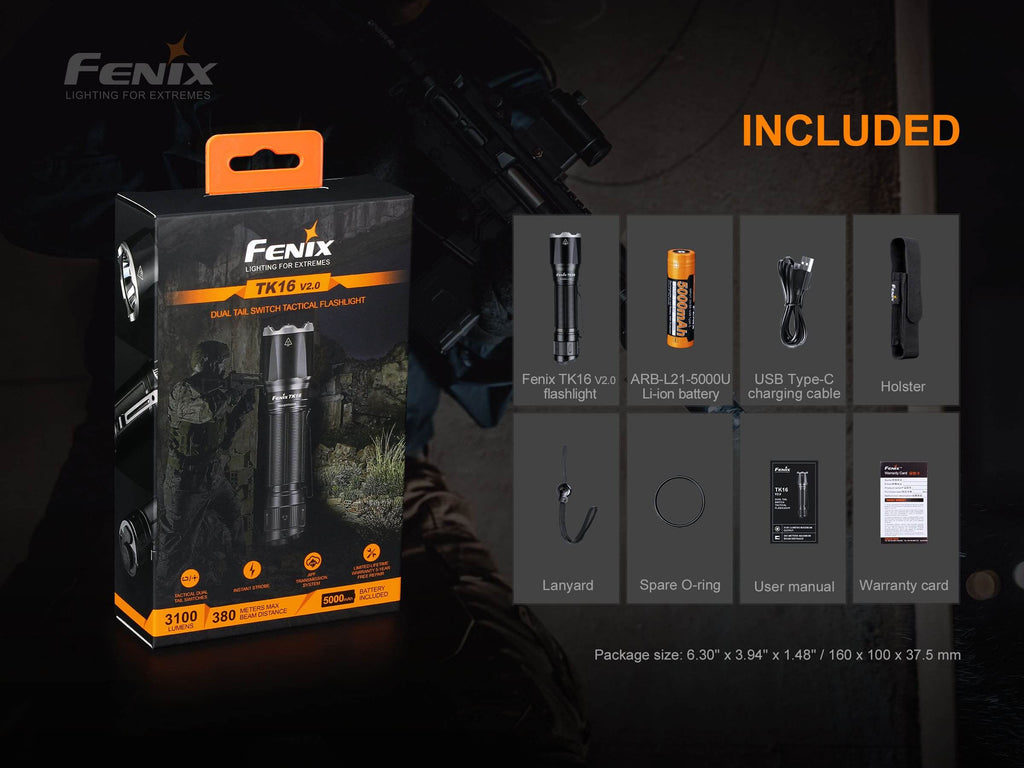 Fenix TK16 V2 LED Flashlight, 3100 Lumens Super bright Torch, C-Type USB Rechargeable Tough Torch