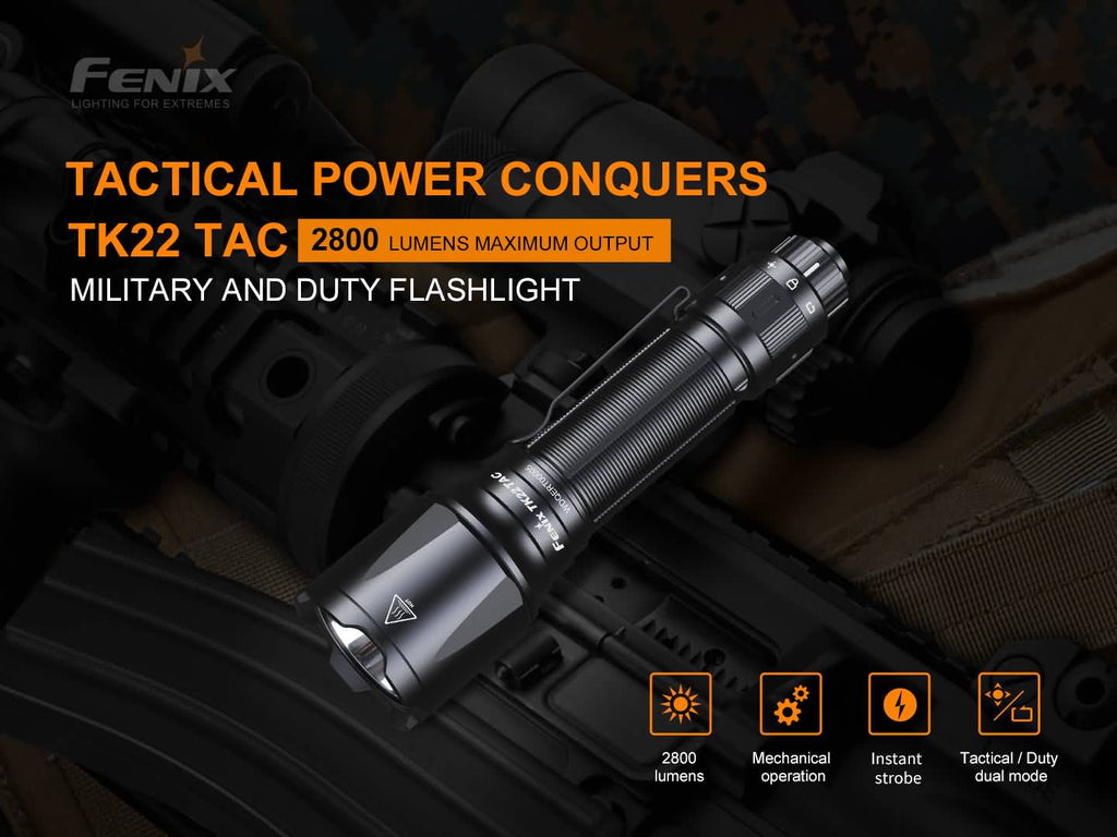 Fenix TK22 TAC LED torch with 2800 lumens and beam distance of 540 meters best torchlight for outdoor adventure, camping, trekking, Law Enforcement