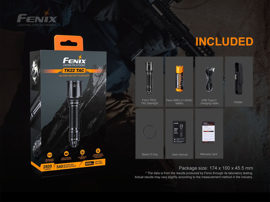 Fenix TK22 TAC LED torch with 2800 lumens and beam distance of 540 meters best torchlight for outdoor adventure, camping, trekking, Law Enforcement