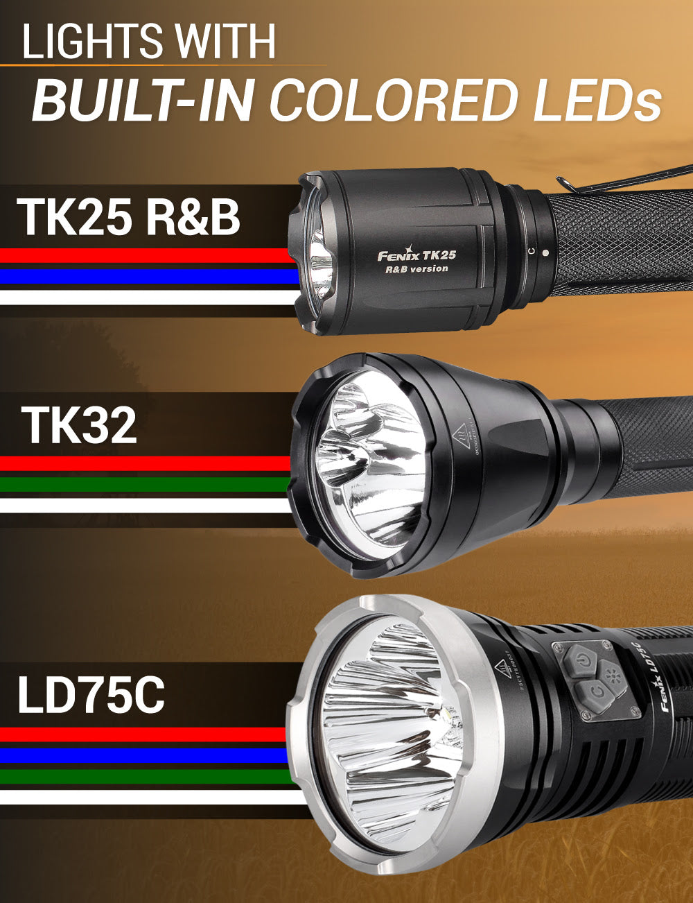 Fenix LED Flashlights in India, Mutli Colored LED Torches, Tri-color LED Flashlights