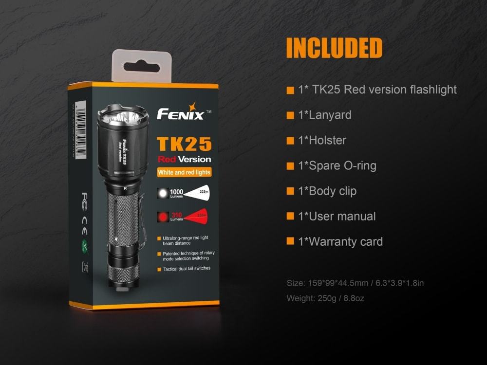 Fenix TK25 Red LED Flashlight | 1000 Lumen | Dual Color Tactical Light | Outdoor Powerful Flashlight | Red LED Light Torch | Compact and Powerful Flashlight