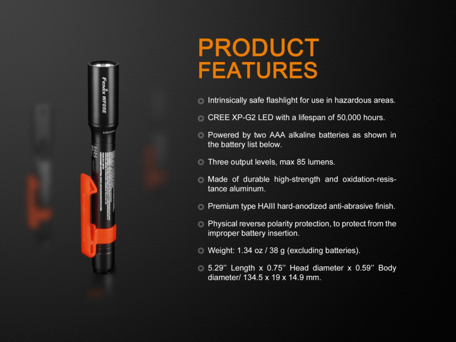 Fenix WF05E LED Flashlight, Intrinsically Safe Explosion Flameproof Torch in India, Pen Size Industrial Safe Torch, AA Battery Flashlight for Industrial Use