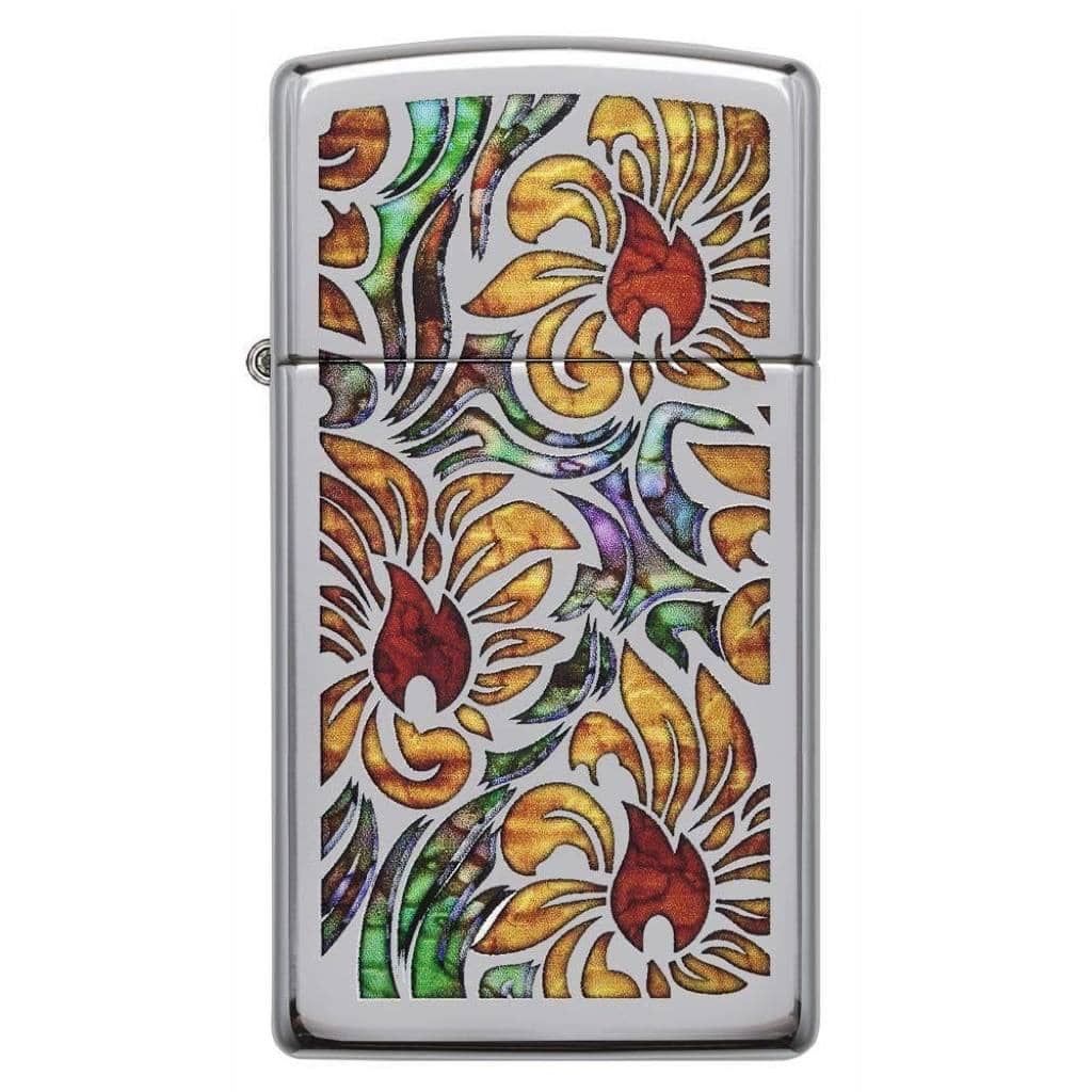 Zippo Slim Fusion Floral Design, Zippo 29702 Lighter, High Polish Chrome Pocket Size Best Lighter in India, Zippo India