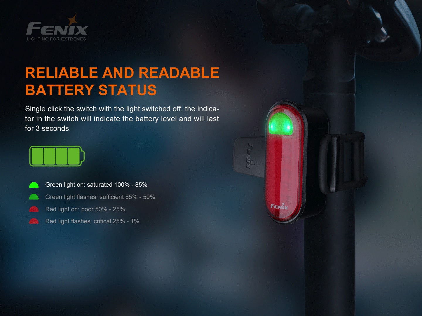 Fenix BC05R V2.0 compact Rechargeable Bicycle Tail Light blinker